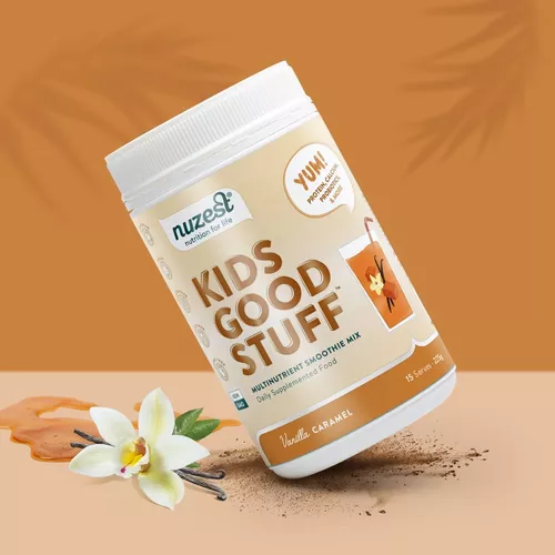 Kids Good Stuff – Shake Proteic cu Multivitamine pentru copii – Aroma Vanilie și Caramel, 225g | Nuzest