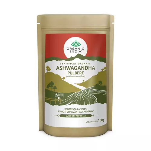 Ashwagandha Pulbere Rădăcină 100% Certificată organic, 100g ECO | Organic India 100% Pudre şi Pulberi