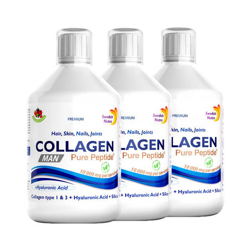 Pachet 3 x Colagen Lichid MAN pentru Bărbați – Hidrolizat Tip 1 si 3 cu 10000Mg cu 9 Ingrediente Active , 500 ml | Swedish Nutra Swedish Nutra