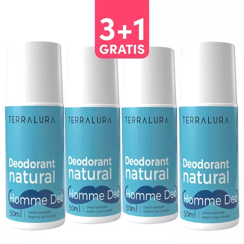 Pachet 3+1 Gratis Homme Deo Roll-on, Deodorant Natural Pentru Barbati, 50ml | Terralura