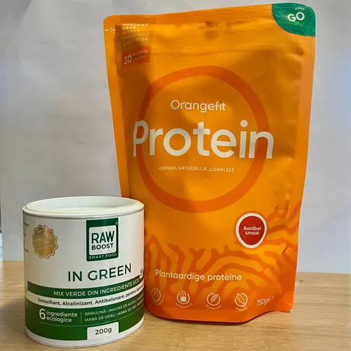 Pachet FORȚĂ, ENERGIE și DETOX - In Green Mix Verde și Proteină Vegetală Căpșuni Orangefit