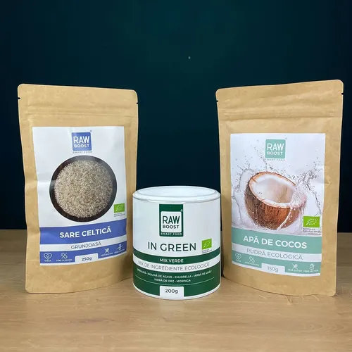 Pachetul Revitalizant După Răceală | In Green + Apă de Cocos Pudră + Sare Celtică Grunjoasă