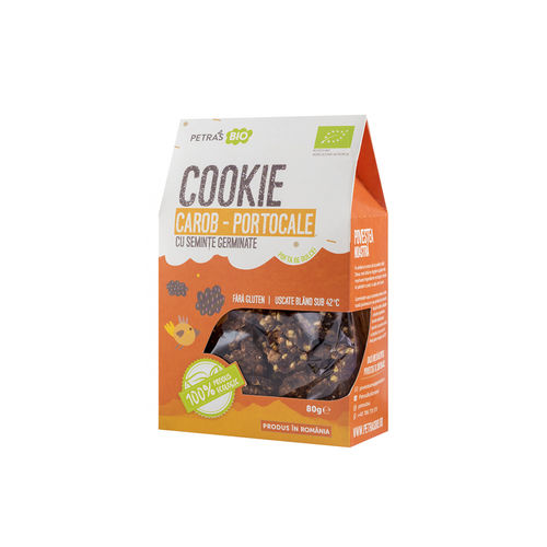 Cookie eco carob portocale cu semințe germinate 80g | Petras Bio