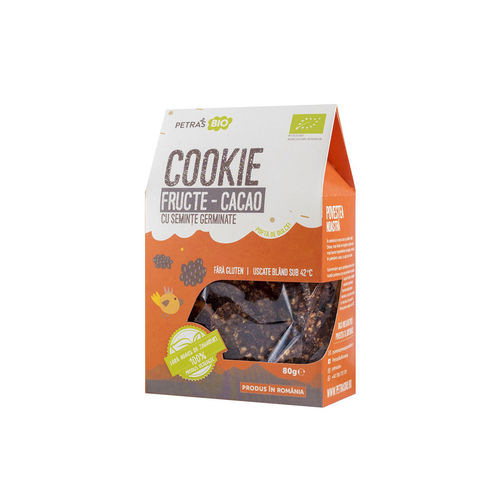 Cookie eco fructe-cacao cu semințe germinate 80g | petras bio