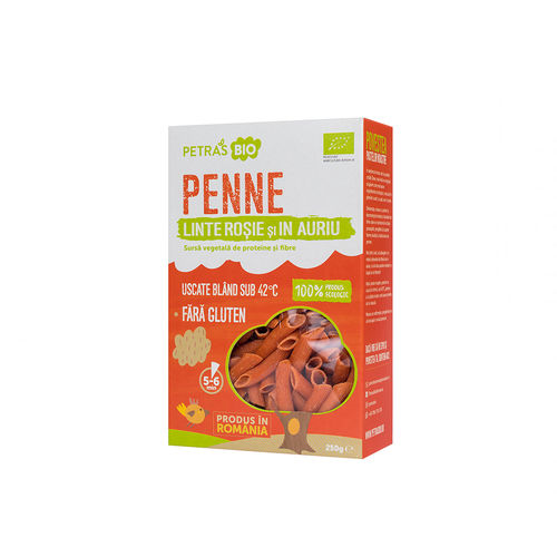 Penne ecologice linte roșie și in auriu 250g | Petras Bio