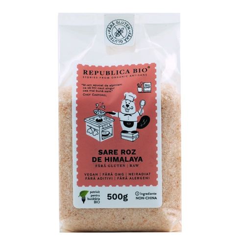Sare Roz de Himalaya Fina Natural Fără Gluten, 500g ECO| Republica BIO Republica Bio Condimente şi sare