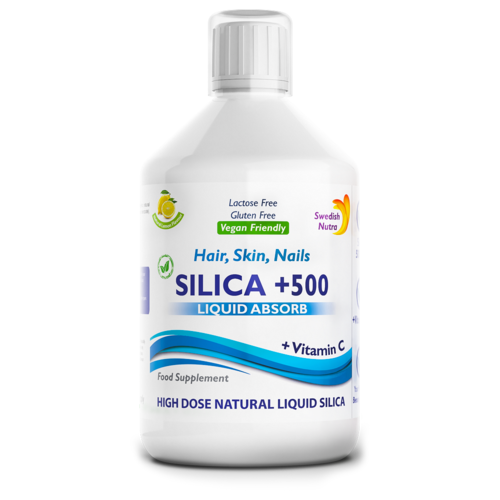 Siliciu Lichid 500 Mg + Vitamina C pentru Păr, Piele, Unghii, Articulații – Produs Vegan, 500 ml| Swedish Nutra Swedish Nutra Suplimente Lichide