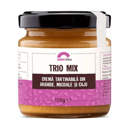 Trio Mix - Crema Tartinabila Din Arahide, Migdale Si Caju, 100% Naturala | Sunday Bites