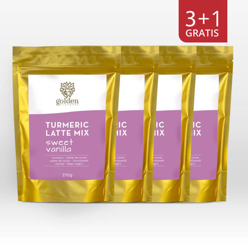 Pachet 3+1 Gratis Turmeric Latte Mix Sweet Vanilla 210g | Golden Flavours Golden Flavours imagine noua reduceri 2022