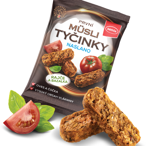 Musli snacks CRUNCHY STICKS cu rosii si busuioc 55 g, fara gluten | Semix Semix imagine noua