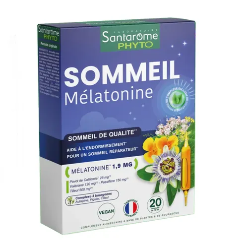 Sommeil Melatonina - Supliment Pentru Somn Odihnitor, 20 Fiole | Santarome Bio