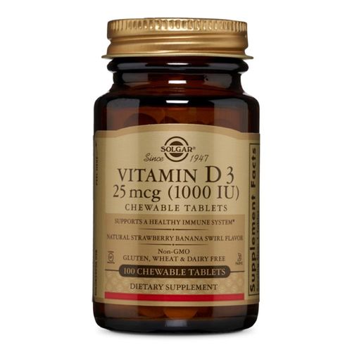 Vitamina D3 (Colecalciferol) 1000IU, 100 tablete masticabile aromate | Solgar Solgar imagine noua