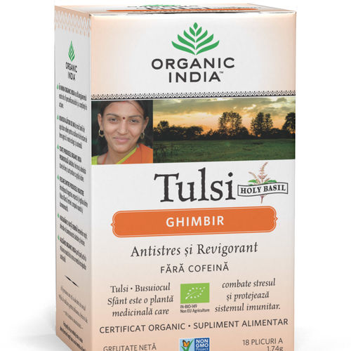 Ceai Tulsi Ghimbir, Antistres si Revigorant 18pl ECO| Organic India 18pl Ceaiuri naturale