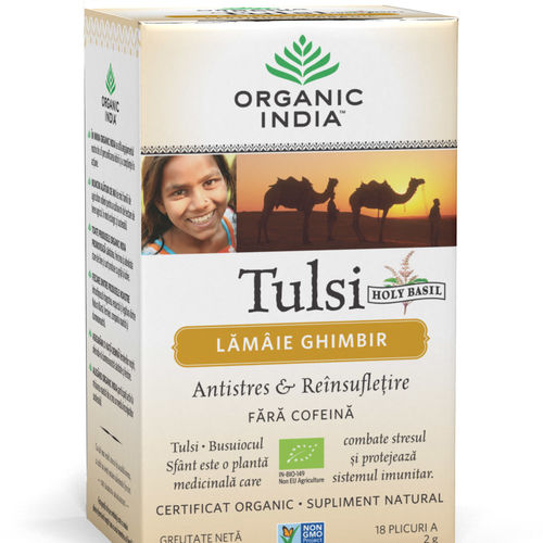 Ceai Tulsi cu Lamaie si Ghimbir, Antistres Natural 18pl | Organic India imagine 2021 Organic India