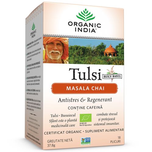 Ceai Tulsi Masala Chai, Antistres & Regenerant 18pl ECO| Organic India ORGANIC INDIA Ceaiuri naturale
