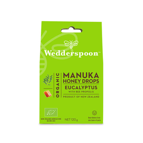 Bomboane (dropsuri) ecologice cu Miere de Manuka, Eucalipt si Propolis 120g | Wedderspoon (dropsuri) Miere de Manuka