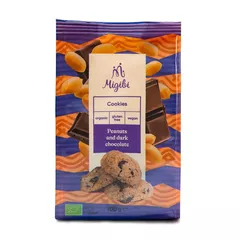 Cookies cu arahide și ciocolată neagră, bio, vegan, fără gluten 100g |Migibi 