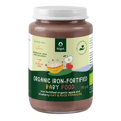 Pachet 1+1 CADOU Terci de Ovăz și Orez Bio cu Mere, Afine și Adaos de Fier Organic, 6+ Luni, 190 g | Nôgel.