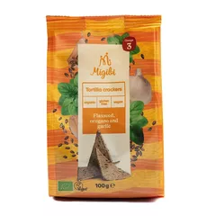 Tortilla crackers cu semințe de in, oregano și usturoi, bio, vegan, fără gluten, 100g | Migibi 