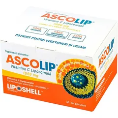 ASCOLIP Vitamina C Lipozomală 1000 mg aromă lămâie și portocală 30 plicuri | Liposhell