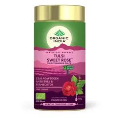Ceai Tulsi Trandafir Dulce, Antistres & Fermecator 100g ECO| Organic India