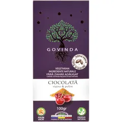 Ciocolată artizanală vegană Vișine și Polen de albine, 100g | Govinda