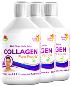 Pachet 3 x Colagen Lichid Hidrolizat Tip 1 și 3 10000mg + 9 Ingrediente Active, 500 ml | Swedish Nutra