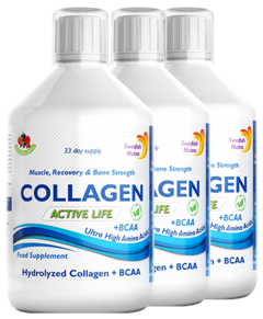 Pachet 3 x Colagen Lichid Hidrolizat Tip 1, 2 si 3 Active Life cu 5000mg cu 6 Ingrediente Active, 500 ml | Swedish Nutra