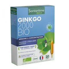 Ginkgo 2000 Bio - Supliment Memorie și Concentrare, 20 fiole | Santarome Bio