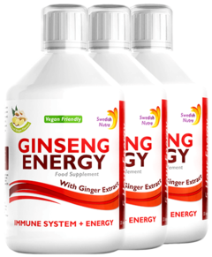 Pachet 3 x Ginseng Energy 2000 Mg cu Ginseng Siberian + Panax Ginseng + Ghimbir + Vitamine – Energie și Vitalitate – Produs Vegan, 500 ml | Swedish Nutra