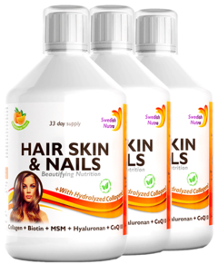 Pachet 3 x Hair Skin & Nails – Colagen Lichid Hidrolizat 1000mg + 27 Ingrediente Active, 500 ml | Swedish Nutra