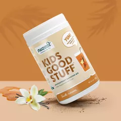 Kids Good Stuff - Shake Proteic cu Multivitamine pentru copii - Aroma Vanilie și Caramel, 225g | Nuzest