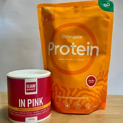 Pachet FRUMUSEȚE, ENERGIE și FORȚĂ - In Pink Booster Collagen și Proteină Vegetală Căpșuni Orangefit