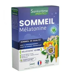 Sommeil Melatonină - Supliment pentru Somn Odihnitor, 20 fiole | Santarome Bio