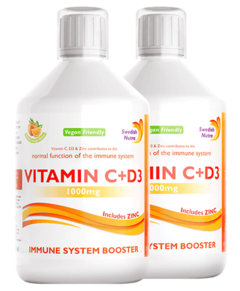 Pachet 2 x Vitamina C Lichidă 1000 Mg + Vitamina D3 + Zinc – Produs Vegan, Culoare și Aromă 100% Naturală, 500 ml | Swedish Nutra
