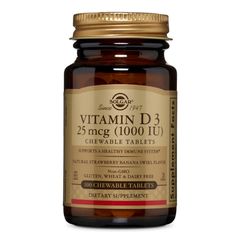 Vitamina D3 (Colecalciferol) 1000IU, 100 tablete masticabile aromate | Solgar